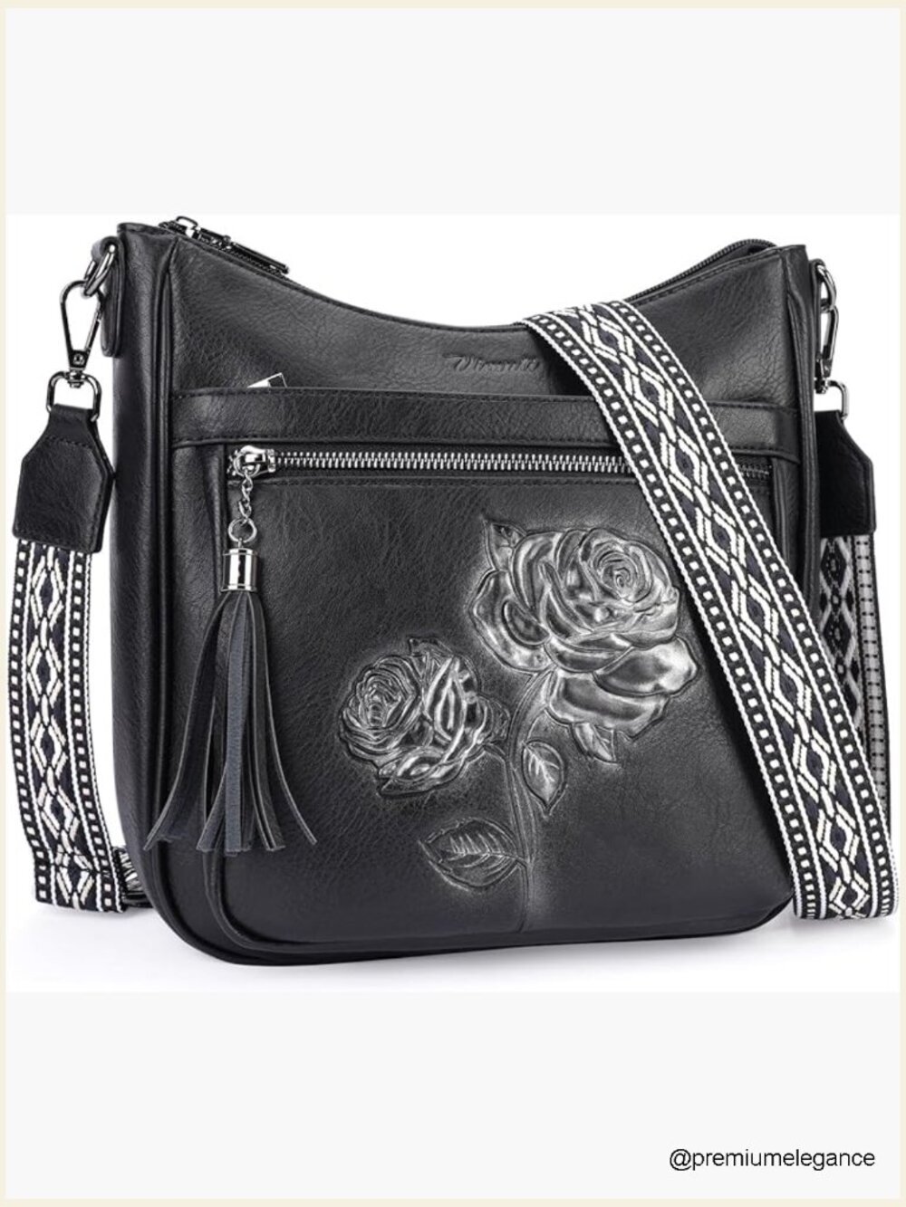 Vegan Leather Hobo Crossbody Bag Embossed Floral Lightweight Travel Purse